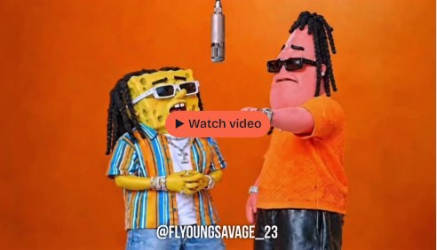 Listed Hotel Lobby meme video preview showing two cartoon characters, an orange background and a shared hanging microphone